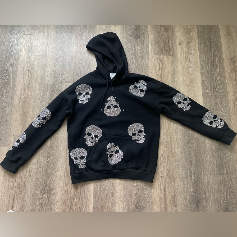 roz ave rhinestone skull hoodie